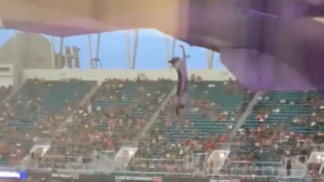 Un chat suspendu au toit d'un stade est sauvé par des supporters ! (vidéo)